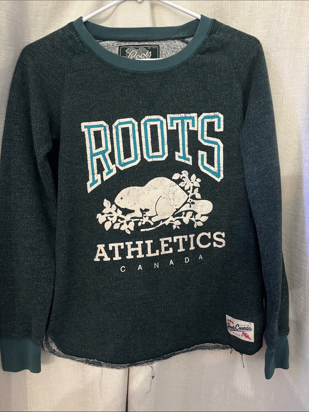 Roots Dark Green & White 'Roots Athletics' Pullover Sweatshirt